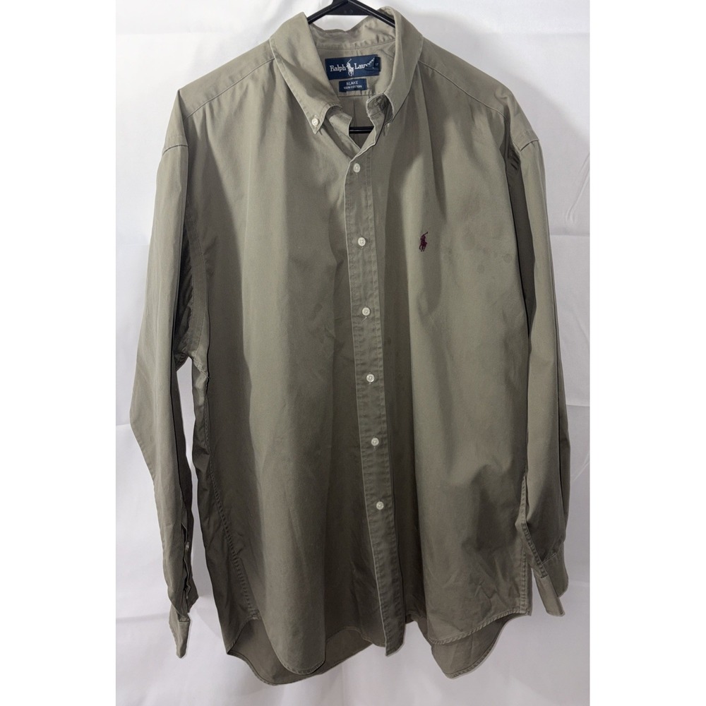 Ralph Lauren Blake Men's Button Down Shirt Men L Khaki Green Long Sleeve - Picture 8 of 11